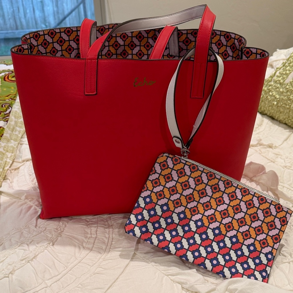 Echo Red Tote with Patterned Pouch - image 1